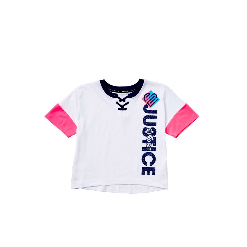 NWT Justice Sport Lace Up Girls Tee